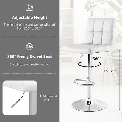 Ergonomic Swivel Bar Stool with Adjustable Height and PU Leather Cushion - White