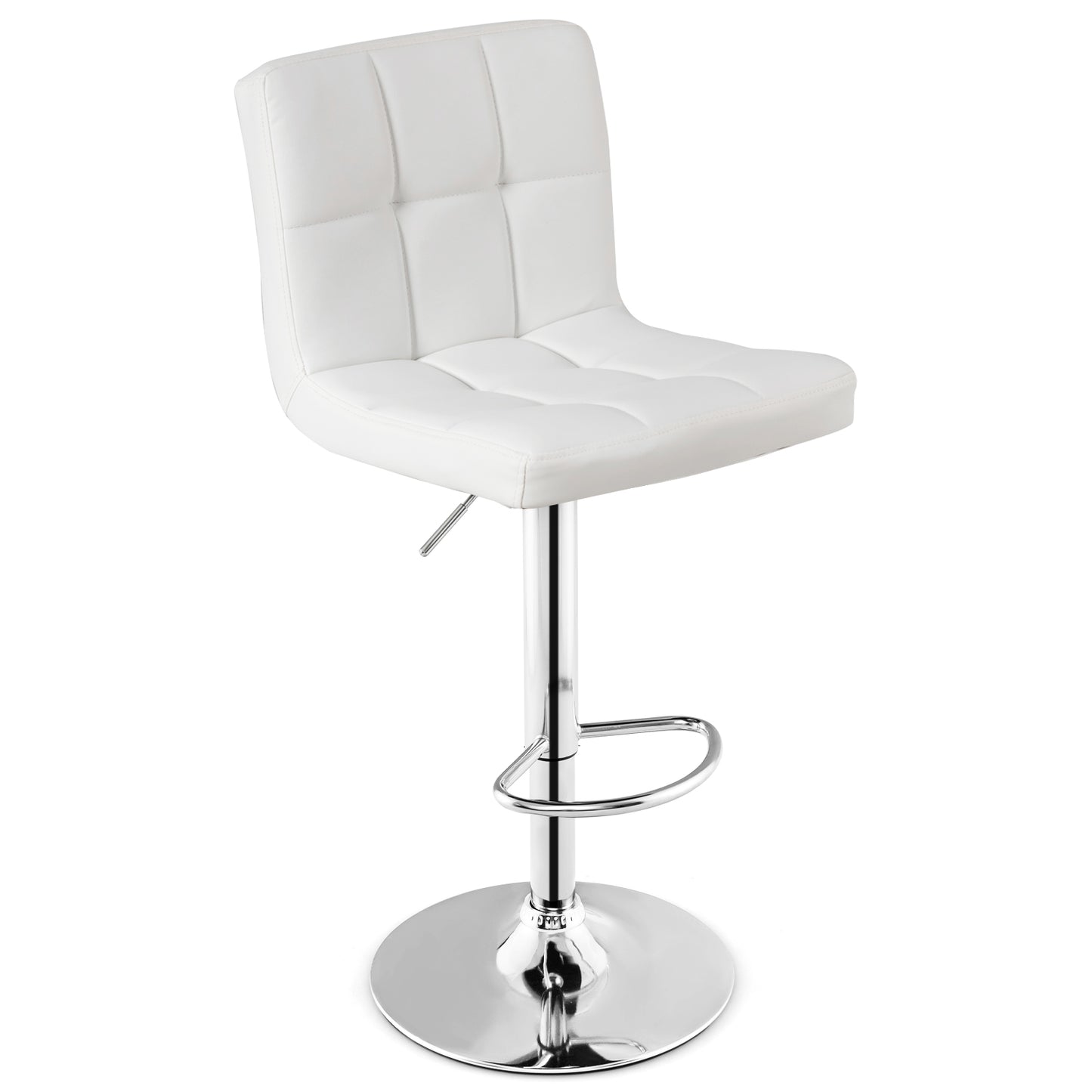 Ergonomic Swivel Bar Stool with Adjustable Height and PU Leather Cushion - White
