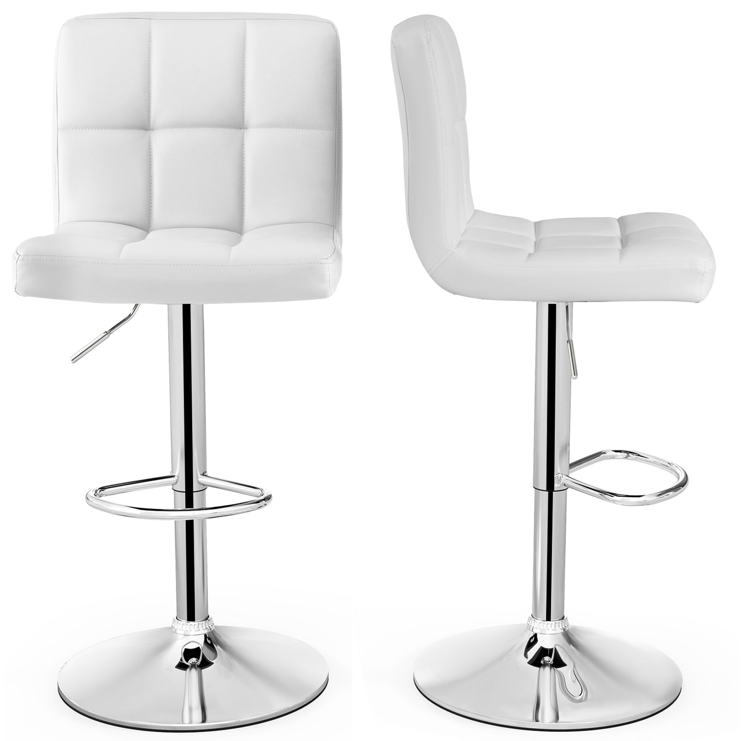 Ergonomic Swivel Bar Stool with Adjustable Height and PU Leather Cushion - White