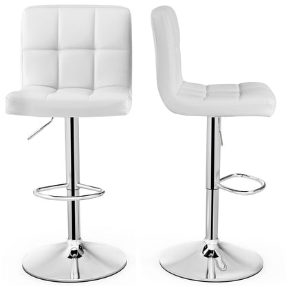 Ergonomic Swivel Bar Stool with Adjustable Height and PU Leather Cushion - White