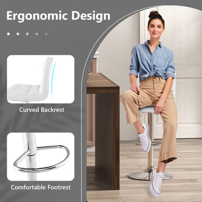 Ergonomic Swivel Bar Stool with Adjustable Height and PU Leather Cushion - White