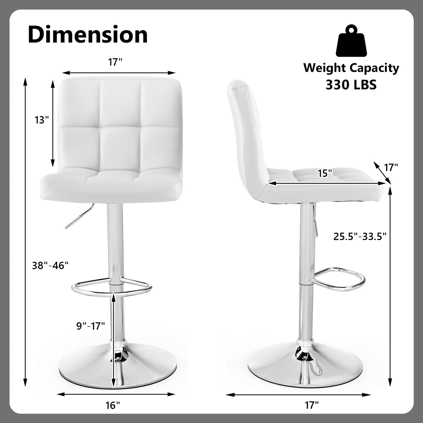 Ergonomic Swivel Bar Stool with Adjustable Height and PU Leather Cushion - White