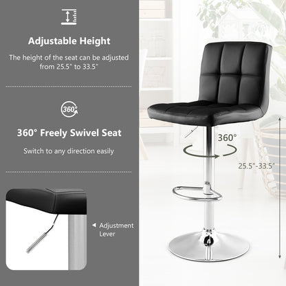 Ergonomic Swivel Bar Stool with Adjustable Height and PU Leather Cushion - Black
