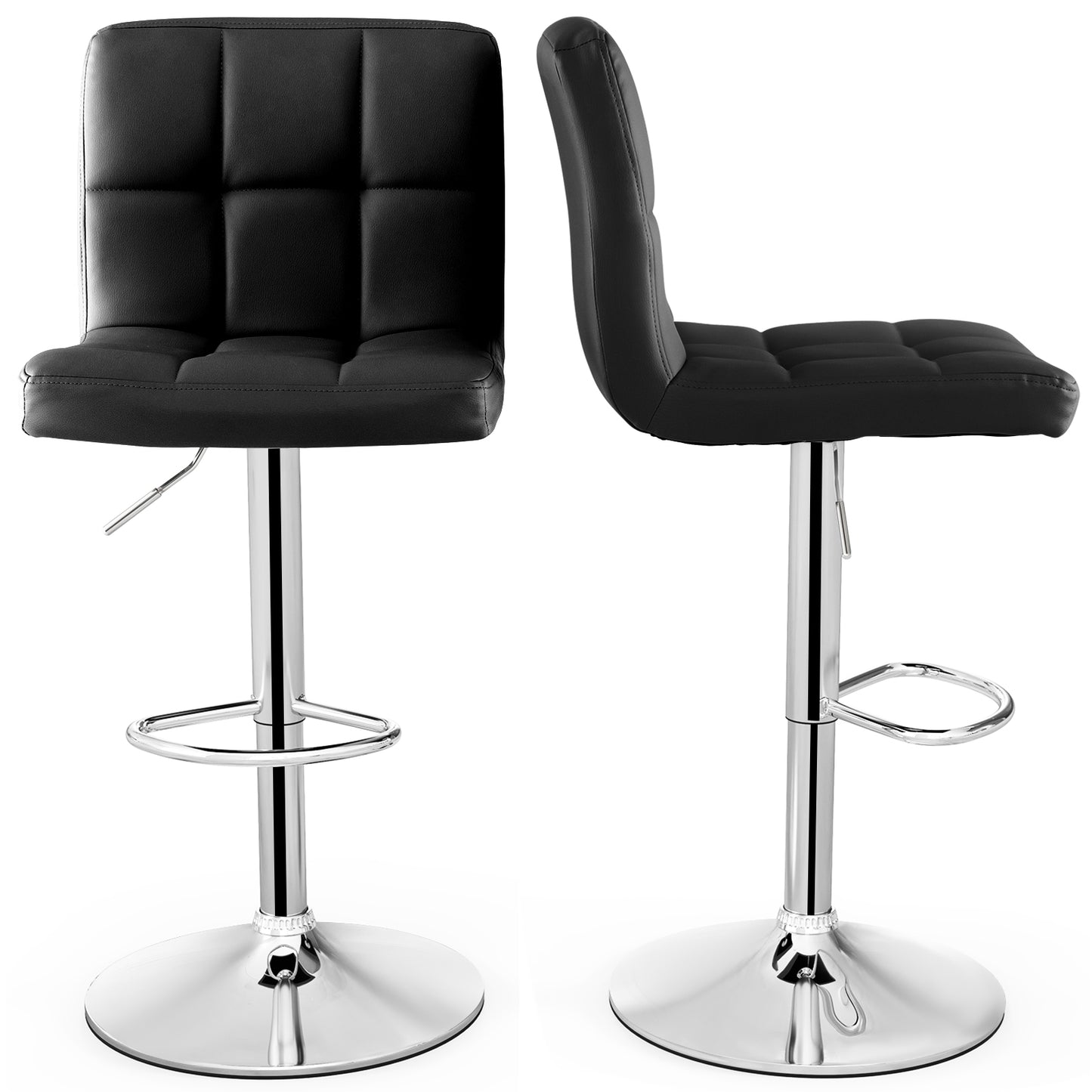 Ergonomic Swivel Bar Stool with Adjustable Height and PU Leather Cushion - Black