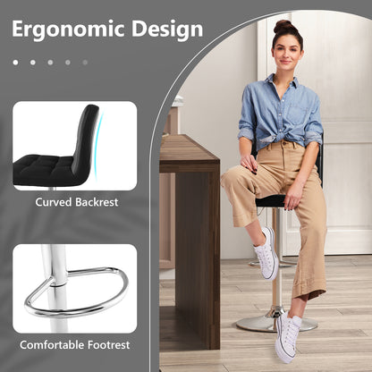 Ergonomic Swivel Bar Stool with Adjustable Height and PU Leather Cushion - Black