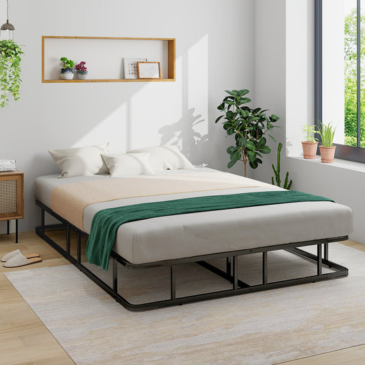 Queen Size Metal Platform Bed Frame with Sturdy Support Bars & Non-Slip Foot Pads – No Box Spring Needed, Modern Design