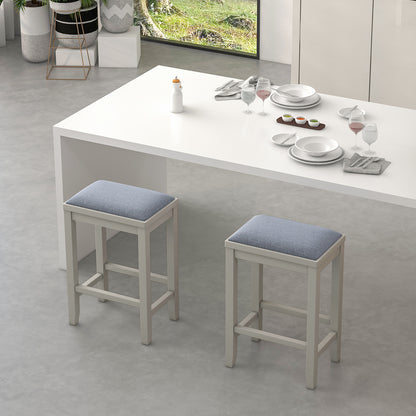 2 Piece Bar Stool Set with Comfortable Upholstery, Footrest, and Wooden Frame, 25 Inch - Griege