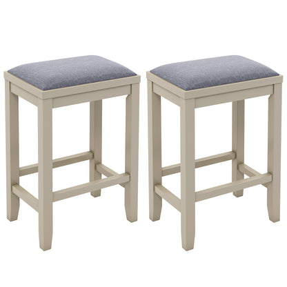 2 Piece Bar Stool Set with Comfortable Upholstery, Footrest, and Wooden Frame, 25 Inch - Griege