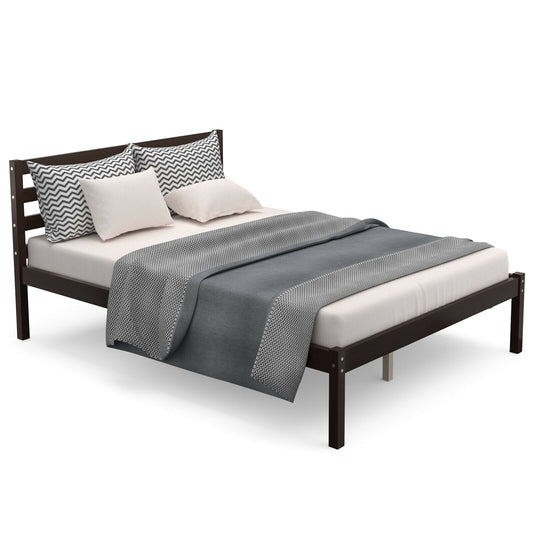 Stylish Wooden Bed Frame with Headboard and Plywood Slat Support - Full Size