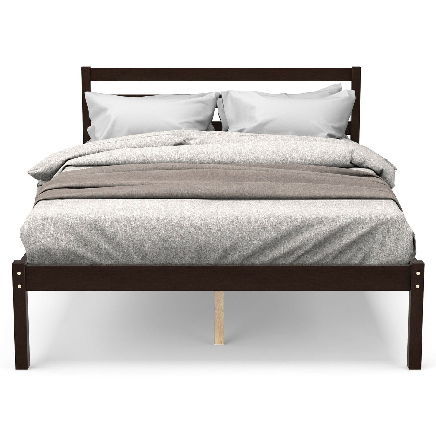 Stylish Wooden Bed Frame with Headboard and Plywood Slat Support - Full Size