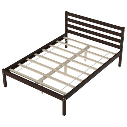 Stylish Wooden Bed Frame with Headboard and Plywood Slat Support - Full Size
