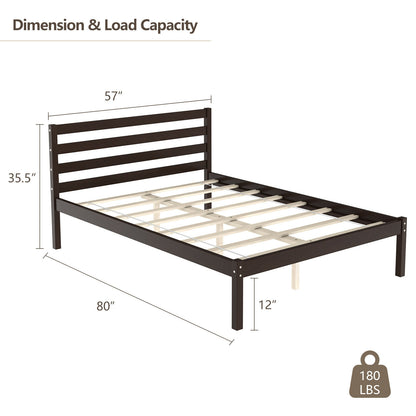 Stylish Wooden Bed Frame with Headboard and Plywood Slat Support - Full Size