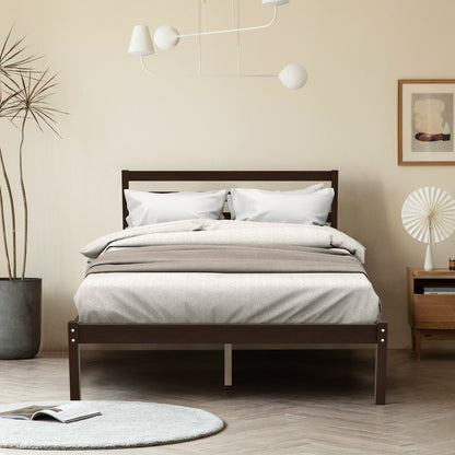 Stylish Wooden Bed Frame with Headboard and Plywood Slat Support - Full Size