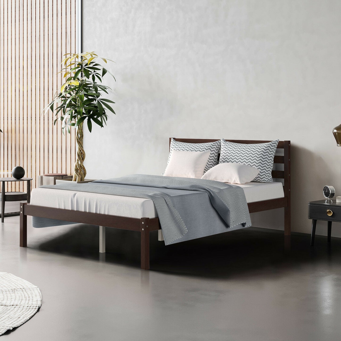 Stylish Wooden Bed Frame with Headboard and Plywood Slat Support - Full Size