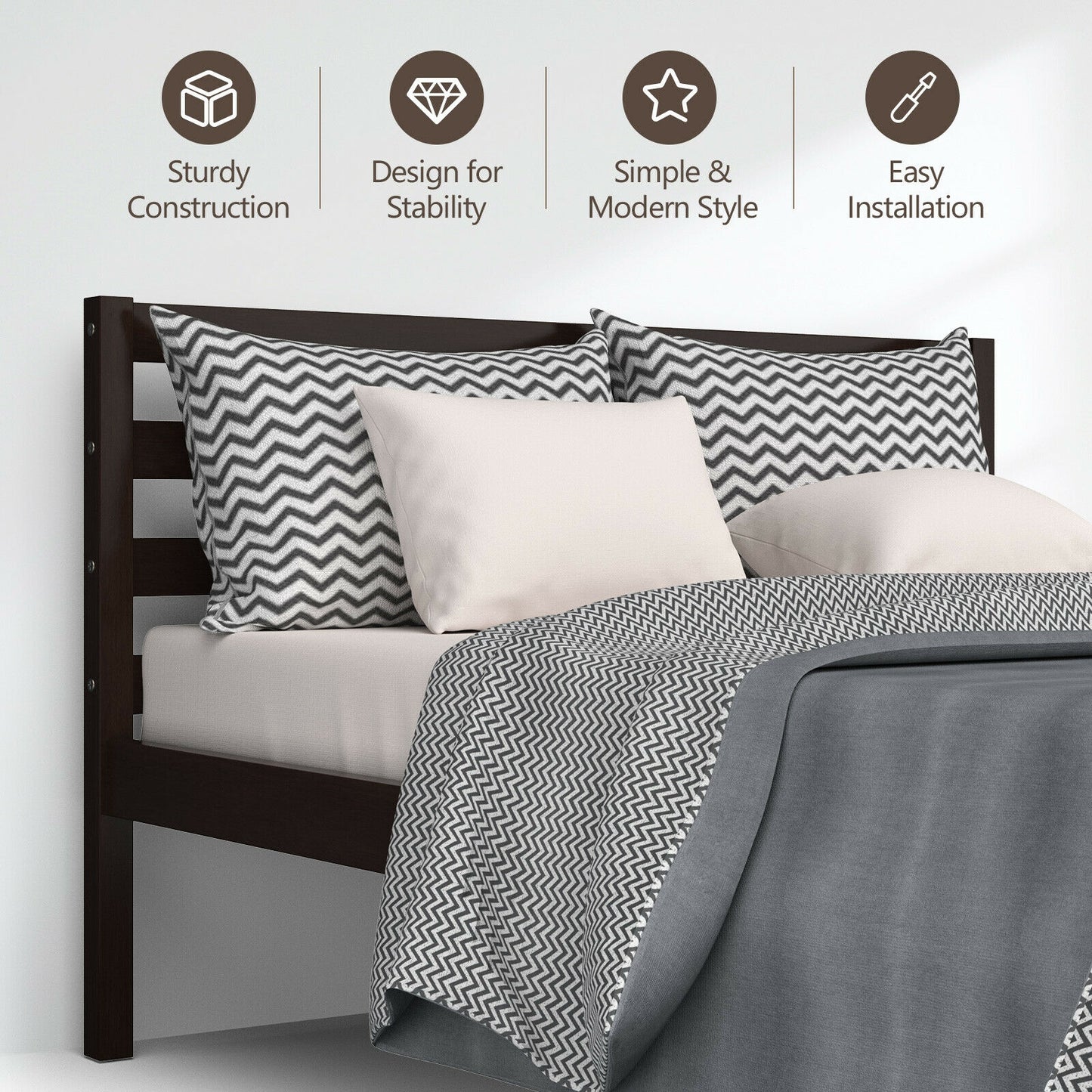 Stylish Wooden Bed Frame with Headboard and Plywood Slat Support - Full Size