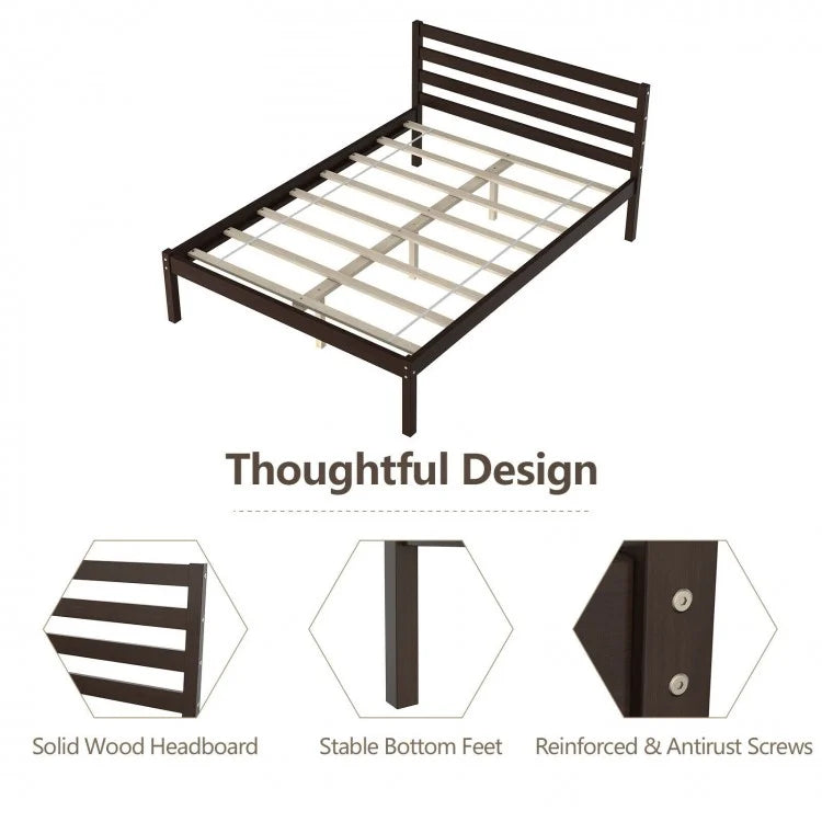 Stylish Wooden Bed Frame with Headboard and Plywood Slat Support - Full Size
