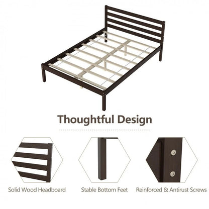 Stylish Wooden Bed Frame with Headboard and Plywood Slat Support - Full Size