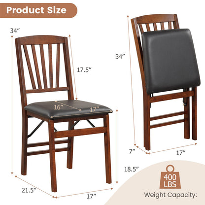 Pair of Folding Chairs with Padded Seat and Sturdy Rubber Wood Frame for Compact Storage