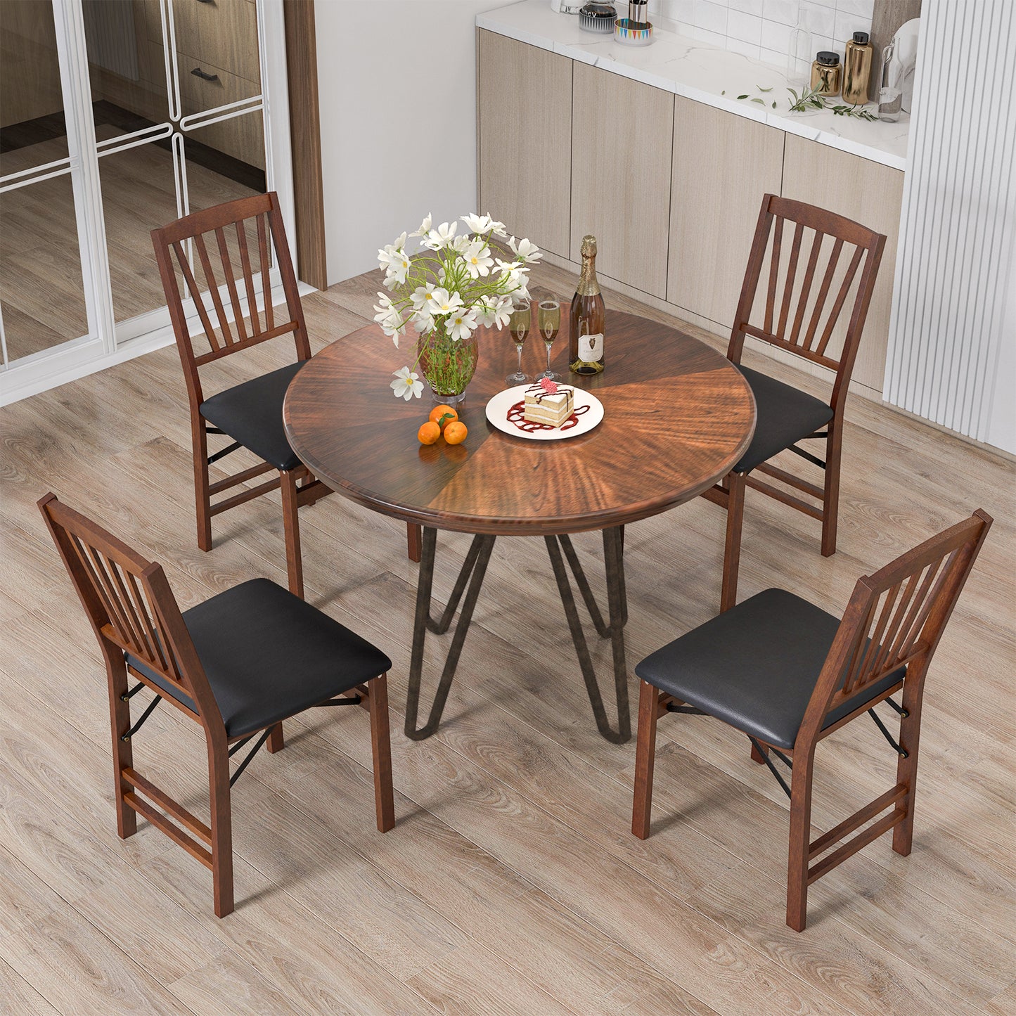 Pair of Folding Chairs with Padded Seat and Sturdy Rubber Wood Frame for Compact Storage