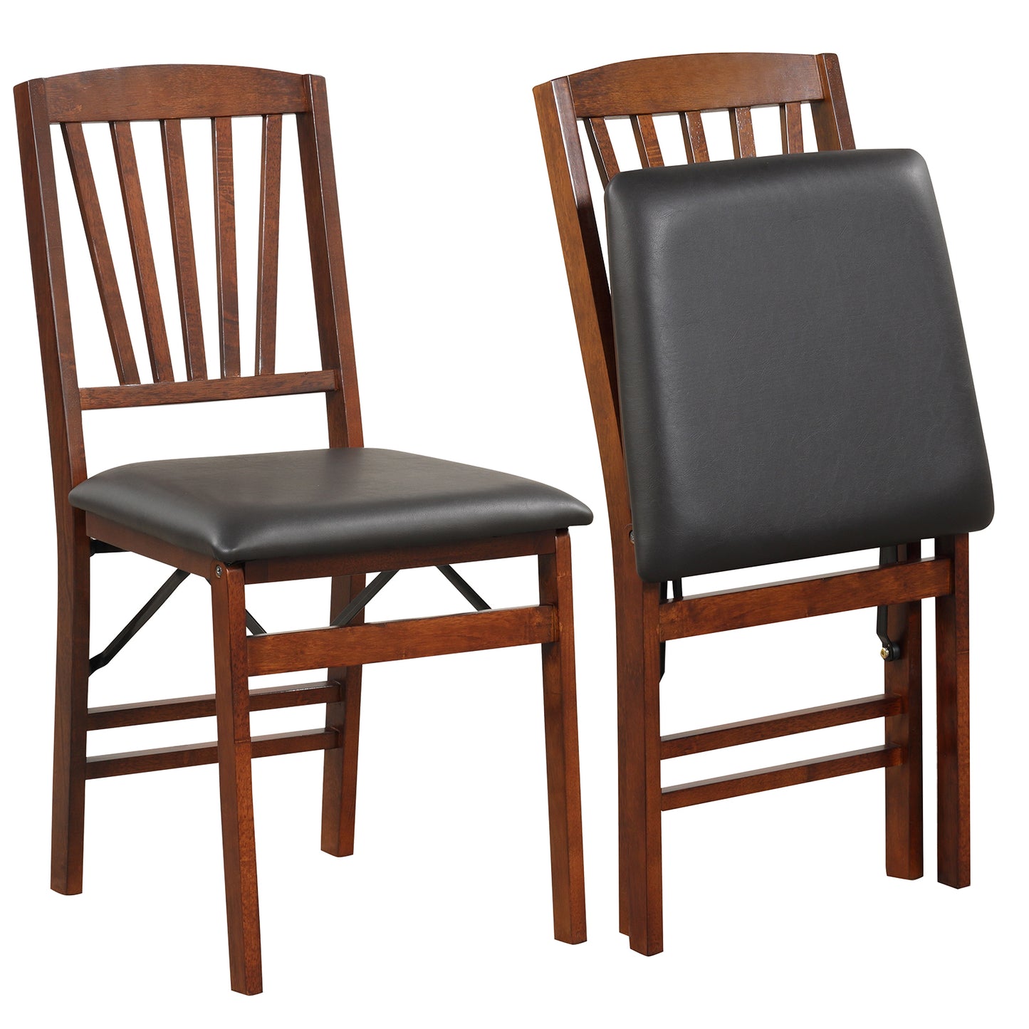 Pair of Folding Chairs with Padded Seat and Sturdy Rubber Wood Frame for Compact Storage