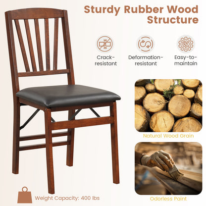 Pair of Folding Chairs with Padded Seat and Sturdy Rubber Wood Frame for Compact Storage