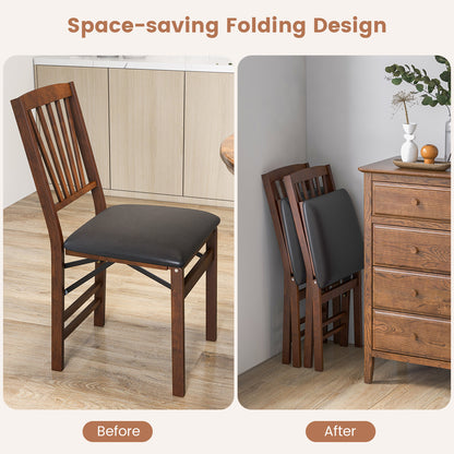 Pair of Folding Chairs with Padded Seat and Sturdy Rubber Wood Frame for Compact Storage