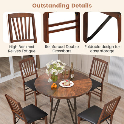 Pair of Folding Chairs with Padded Seat and Sturdy Rubber Wood Frame for Compact Storage