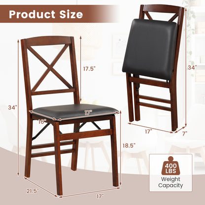 2-Piece Folding Dining Chairs with Comfortable Cushion and Durable Wood Frame