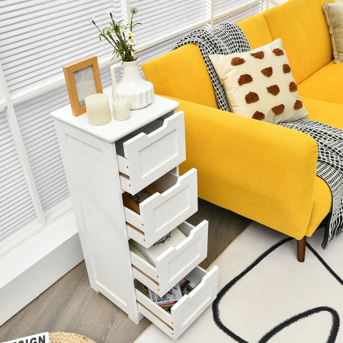 Compact 4 Drawer Freestanding Storage Cabinet with Versatile Organizer