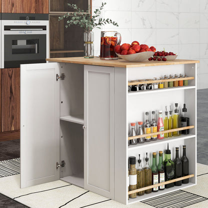 Kitchen Island with Spacious Storage Drawers, Cabinets, and Spice Racks