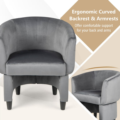 Velvet Barrel Accent Chair with Ottoman and Curved Backrest, Grey