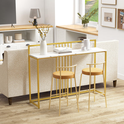 Slim Faux Marble Console Table with Gold Frame and Raised Edge - White