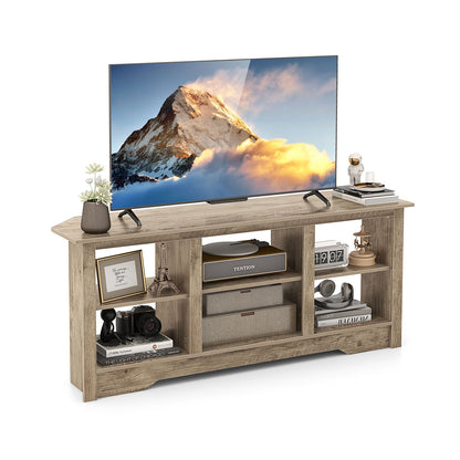 58 Inch TV Console with Adjustable Shelf and 6 Storage Compartments for TVs up to 65 Inches - Grey