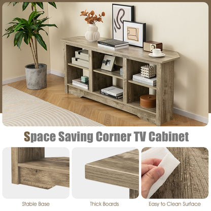 58 Inch TV Console with Adjustable Shelf and 6 Storage Compartments for TVs up to 65 Inches - Grey