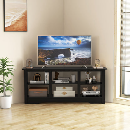 58 Inch TV Console with Adjustable Shelf and 6 Storage Compartments for TVs up to 65 Inches - Black