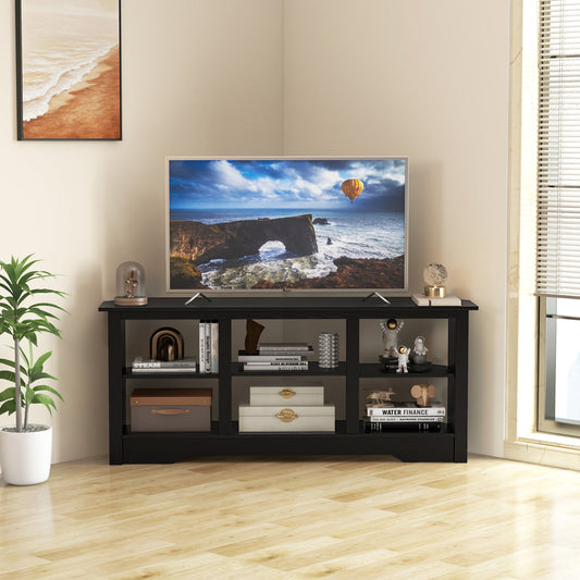 58 Inch TV Console with Adjustable Shelf and 6 Storage Compartments for TVs up to 65 Inches - Black