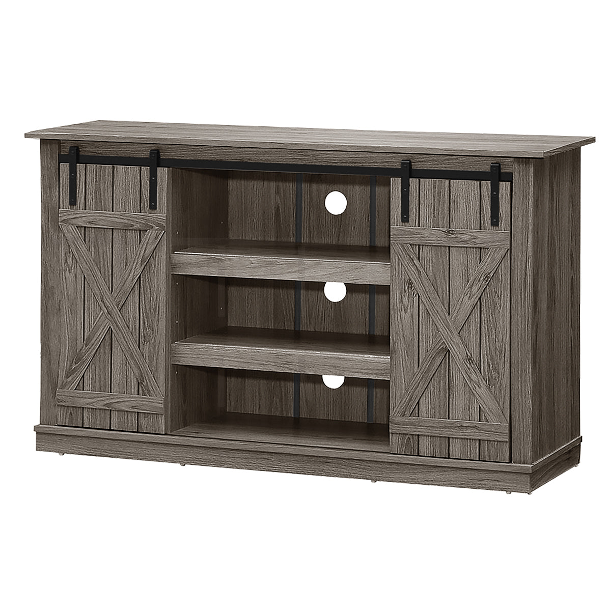 Sliding Barn Door TV Stand with Adjustable Shelves and Storage for TVs up to 60 Inches - Grey