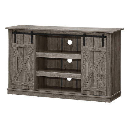 Sliding Barn Door TV Stand with Adjustable Shelves and Storage for TVs up to 60 Inches - Grey