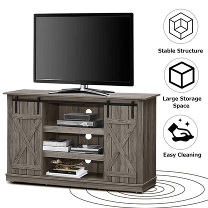 Sliding Barn Door TV Stand with Adjustable Shelves and Storage for TVs up to 60 Inches - Grey