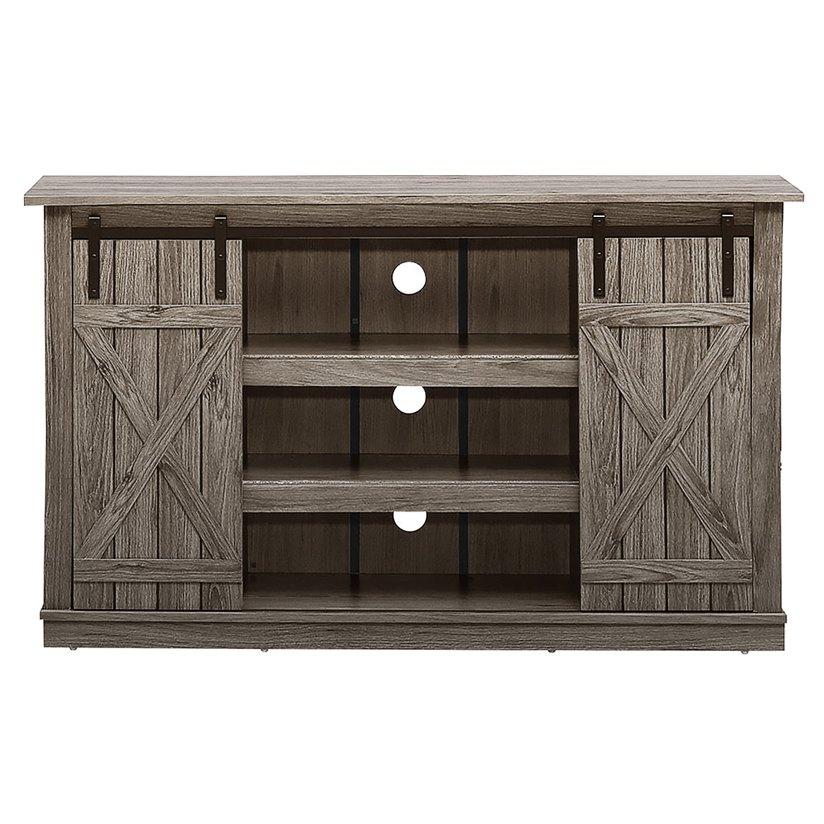Sliding Barn Door TV Stand with Adjustable Shelves and Storage for TVs up to 60 Inches - Grey