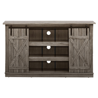 Sliding Barn Door TV Stand with Adjustable Shelves and Storage for TVs up to 60 Inches - Grey