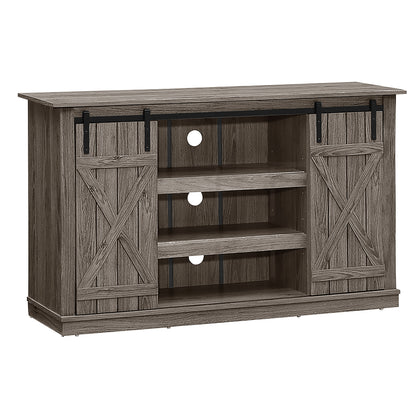 Sliding Barn Door TV Stand with Adjustable Shelves and Storage for TVs up to 60 Inches - Grey