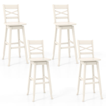 Swivel Counter Height Bar Stools with Curved Backrest and Wooden Frame in White, 30 Inch Set of 2