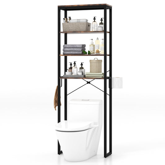 4 Tier Over-the-Toilet Storage Rack with Adjustable Feet & Durable Metal Frame