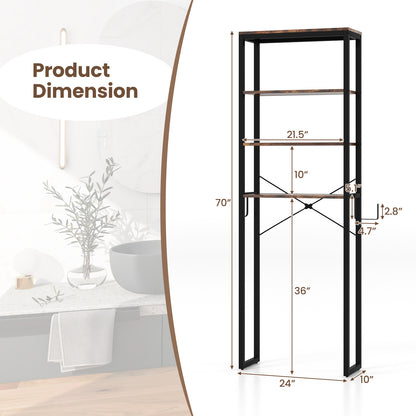 4 Tier Over-the-Toilet Storage Rack with Adjustable Feet & Durable Metal Frame