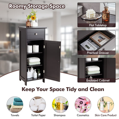 Compact Wooden Bathroom Storage Cabinet with Adjustable Shelf & Drawer
