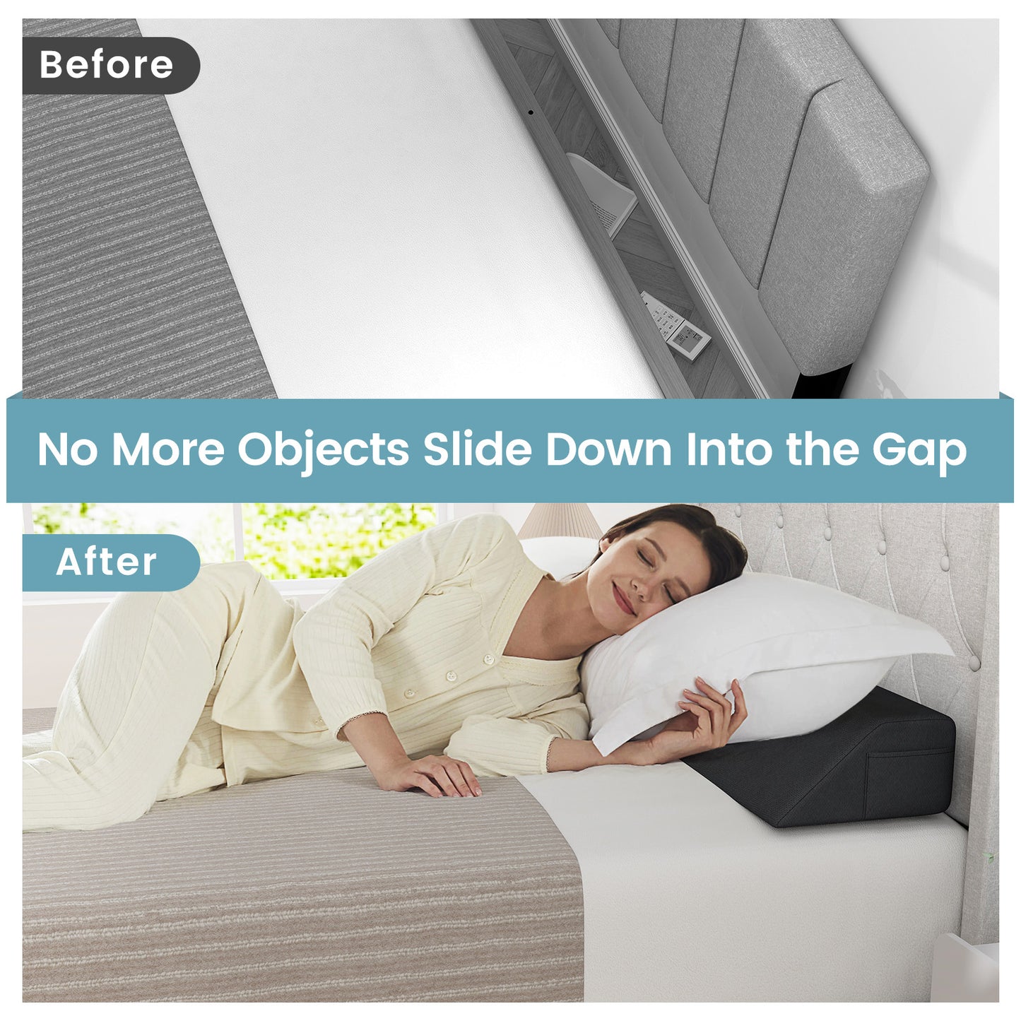 Multi-Purpose Bed Wedge Pillow with Convenient Storage Pocket