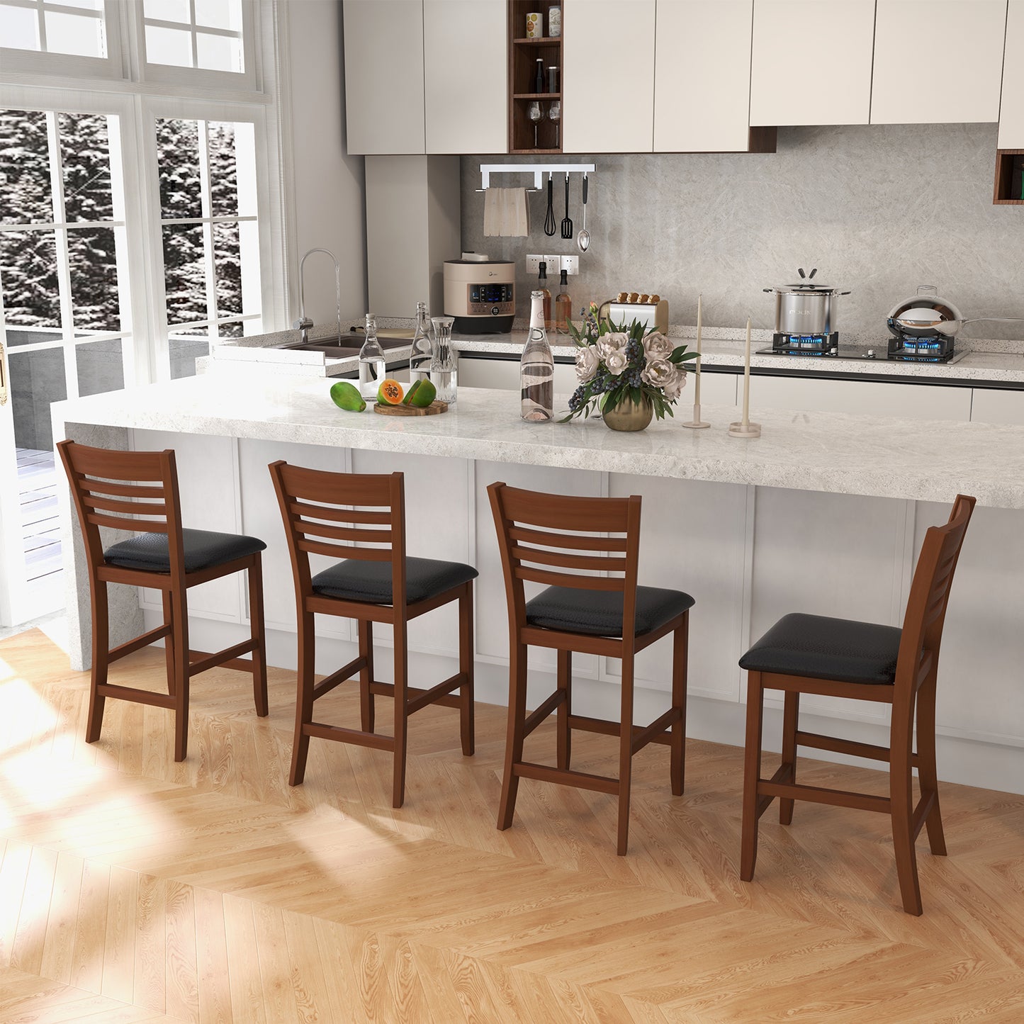 Counter Height Bar Stools Set of 2 with Backrest and Footrest for Kitchen Island or Dining Area