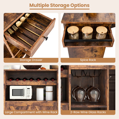 Mobile Kitchen Island Cart with Expandable Drop Leaf and Built-In Wine Storage