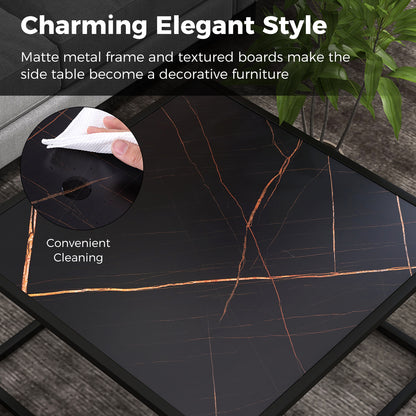 Chic Faux Marble Square Coffee Table with Steel Frame in Black Finish